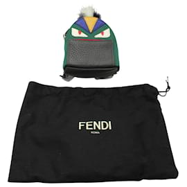 Fendi-Fendi Monster Backpack Fur Key Chain Charm in Green Nylon-Green