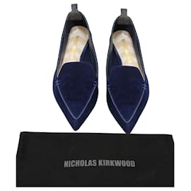 Nicholas Kirkwood-Nicholas Kirkwood Beya Point-Toe Loafers in Blue Suede-Blue