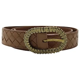 Bottega Veneta-Bottega Veneta Intrecciato Belt in Brown Leather-Brown