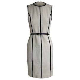 Michael Kors-Michael Kors Leather Trimed Knee Length Dress in White Wool-Other,Python print