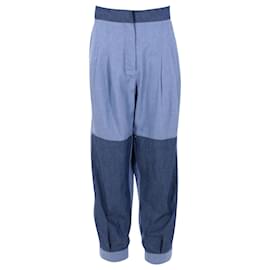 Loewe-Pantaloni Loewe Patchwork in denim a gamba larga in cotone blu-Blu