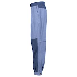 Loewe-Loewe Patchwork-Jeanshose mit weitem Bein aus blauer Baumwolle-Blau