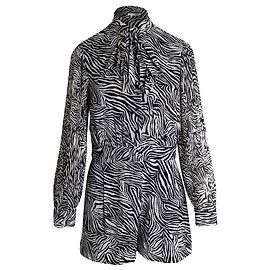 Michael Kors Pussy-Bow Playsuit in Animal Print Recycled Polyester Other