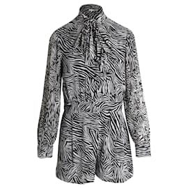 Michael Kors-Michael Kors Pussy-Bow Playsuit in Animal Print Recycled Polyester-Other,Python print