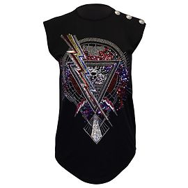 Balmain Graphic Top sem mangas com lantejoulas em algodão preto Preto