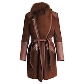 Temperley London-Temperley London Fur and Leather-Trimmed Coat in Brown Sheepskin-Brown