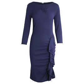 Moschino Rüschen-Midikleid aus marineblauer Wolle Marineblau