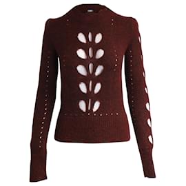 Isabel Marant-Isabel Marant Ilia Cutout Puff-Shoulder Sweater in Burgundy Acrylic-Dark red