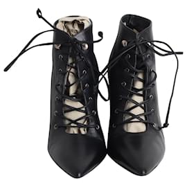 Miu Miu-Miu Miu Lace-Up Ankle Boots in Black Leather-Black