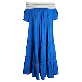 Peter Pilotto-Peter Pilotto Tiered Off-Shoulder Midi Dress in Blue Cotton-Blue