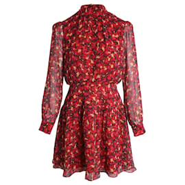 Autre Marque-Saloni Printed Sheer Sleeve Dress in Red Silk-Red