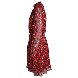 Autre Marque-Saloni bedrucktes Kleid mit transparenten Ärmeln aus roter Seide-Rot