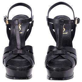 Yves Saint Laurent Saint Laurent Paris Tribute Platform Sandals in Black Leather Black