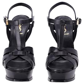 Yves Saint Laurent-Saint Laurent Paris Tribute Platform Sandals in Black Leather-Black