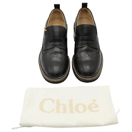 Chloé-Chloé Franne Tread-Sole Penny Loafers In Black Leather-Black