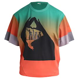 Chloé-Chloé Ombre Logo bedrucktes T-Shirt aus mehrfarbiger Baumwolle-Mehrfarben