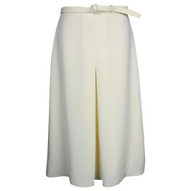 Gucci Jupe mi-longue trapèze à plis sur le devant en polyester crème Blanc Écru