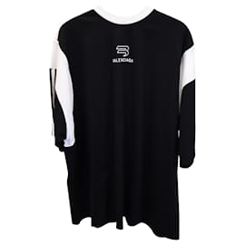 Balenciaga-Balenciaga Boxy Sporty Logo T-shirt in Black and White Cotton-Black