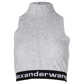 Alexander Wang-alexanderwang.Camiseta sin mangas con cuello simulado y logo en algodón gris-Gris