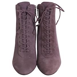 Prada-Prada Lace Up High Heel Booties in Purple Suede-Purple