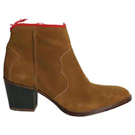 Zadig & Voltaire-Zadig & Voltaire Ankle Boots in Camel Brown Suede-Yellow,Camel