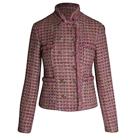 Chanel-Chaqueta Chanel de tweed con botonadura forrada en lana rosa-Rosa