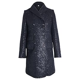 Diane Von Furstenberg-Diane Von Furstenberg Sequined Coat in Black Mohair-Black