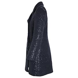 Diane Von Furstenberg-Diane Von Furstenberg Sequined Coat in Black Mohair-Black