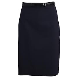 Moschino-Moschino Cheap And Chic Skirt with Belt in Navy Blue Virgin Wool-Navy blue