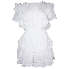 LoveShackFancy Natasha - Robe courte à volants en coton blanc Blanc