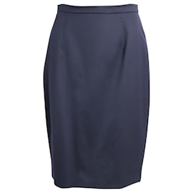Burberry-Burberry Pencil Skirt in Navy Blue Wool-Navy blue