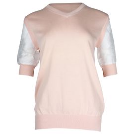 Chloé Chloe Top velato a maniche corte con scollo a V in cotone rosa Rosa