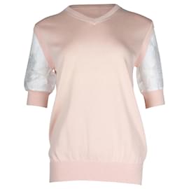 Chloé-Chloe Top transparent à manches courtes et col en V en coton rose-Rose
