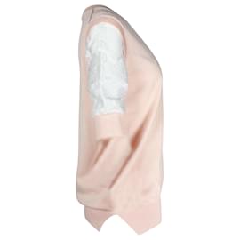 Chloé-Chloe V-neck Sheer Short Sleeve Top in Pink Cotton-Pink