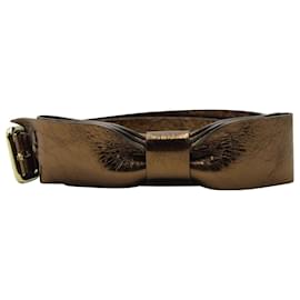 Chloé-Chloe Bow Detail Buckled Belt in Bronze Leather-Metallic,Bronze
