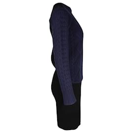Sacai-Sacai Textured Knit Side Slit Mini Dress in Navy Blue and Black Wool-Blue,Navy blue