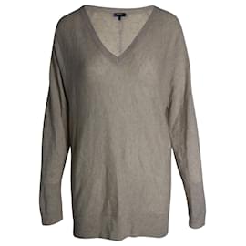 Theory-Theory V-Neck Dolman Sleeve Sweater in Beige Cashmere-Beige