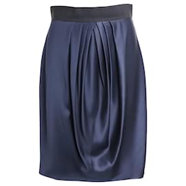 Valentino Garavani-Valentino Pleated Front Midi Skirt in Navy Blue Silk -Navy blue