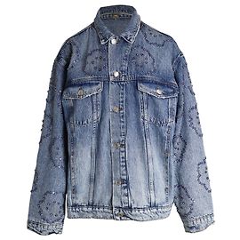 Maje Crystal-Embellished Denim Jacket in Blue Cotton Blue