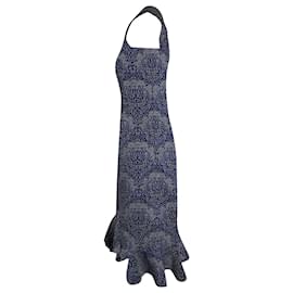 Erdem-Erdem Louisa Fluted Midi Dress in Blue Polyester-Other,Python print