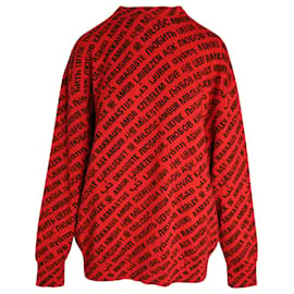 Balenciaga-Balenciaga All-Over Love Language Oversized Sweater in Red Wool-Red