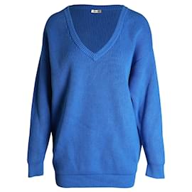 Balenciaga-Balenciaga V-Neck Oversized Sweater in Blue Cotton-Blue