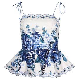 Zimmermann Aliane Schößchenoberteil mit Muschelmuster und Blumenmuster aus weißem Leinen Andere