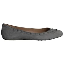 Tod's-Tod's Studded Ballet Flats in Grey Suede-Grey