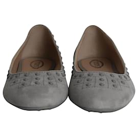 Tod's-Tod's Studded Ballet Flats in Grey Suede-Grey