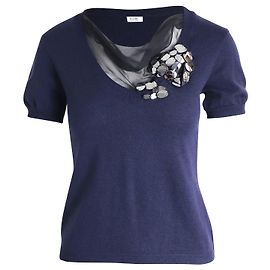 Moschino Embellished Knit Top in Navy Blue Wool Navy blue
