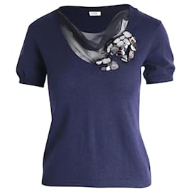 Moschino-Moschino Blusa de tricô com aplicações em lã azul marinho-Azul marinho
