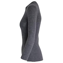Céline-Celine Sheer Panel Long Sleeve Top in Grey Wool-Grey