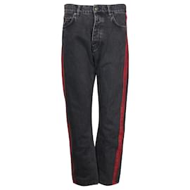 Balenciaga-Balenciaga Jeans de mezclilla con detalle de rayas rojas en algodón negro-Negro