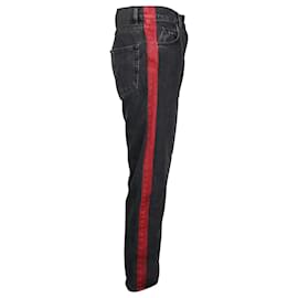Balenciaga-Balenciaga Denim Jeans with Red Stripe Detail in Black Cotton-Black
